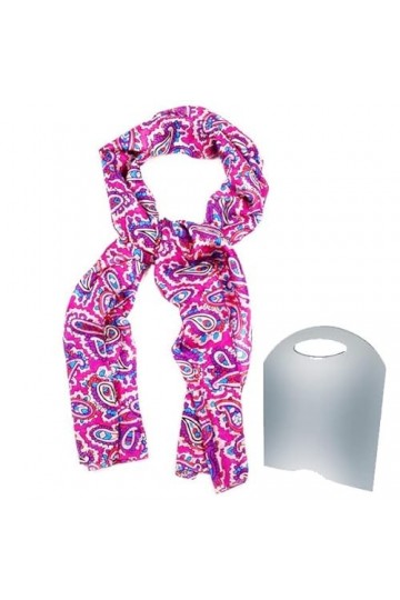 Foulard Femme 100% Soie BEAT Collection Design Scarf 50 x 180 cm rose fuxia bleu et blanc