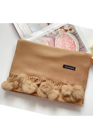 Écharpe Hiver Chaud Écharpe en Laine Cachemire Boule De Poils De Lapin Pompon Écharpe Épaisse Pashmina Châle Femme Couverture