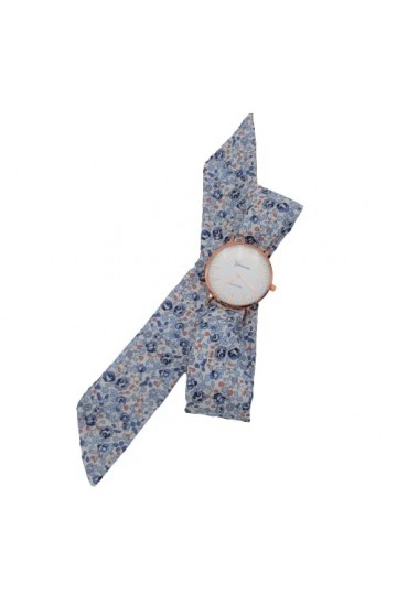 Montre femme foulard bracelet à nouer tissu coton Liberty Eloise bleu