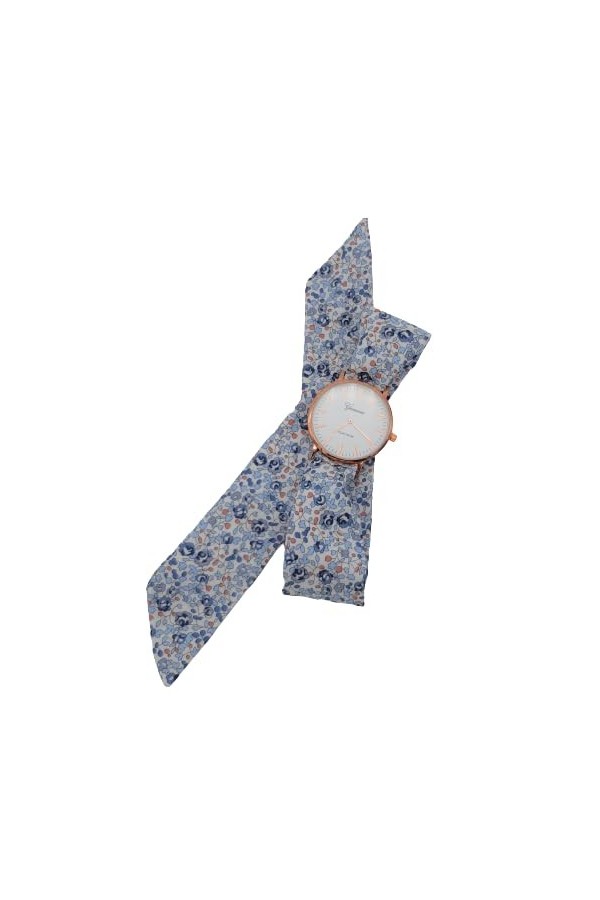 Montre femme foulard bracelet à nouer tissu coton Liberty Eloise bleu