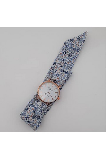 Montre femme foulard bracelet à nouer tissu coton Liberty Eloise bleu