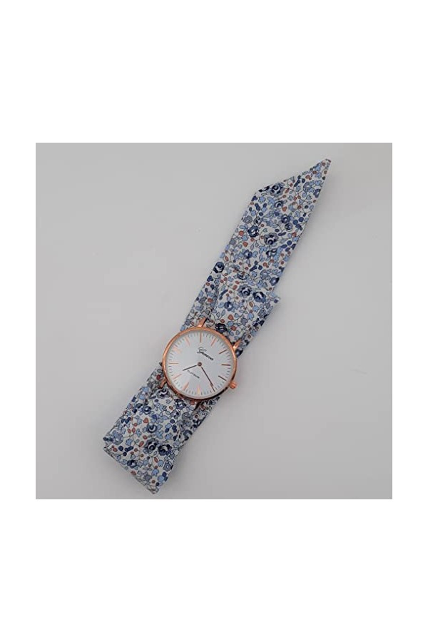 Montre femme foulard bracelet à nouer tissu coton Liberty Eloise bleu