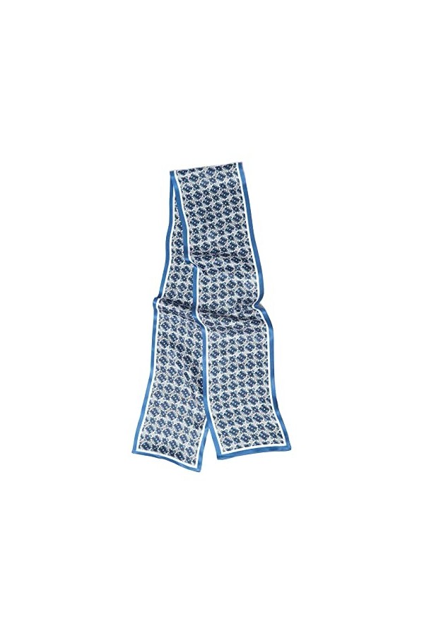 MayTree Foulard fin en soie colorée pour femme 100 % soie de mûrier Motif bleu 16 x 145 cm, bleu, 145