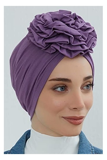 Turban instantané 95 % coton - Foulard pour femme - Chapeau rose - Violet, violet, taille unique