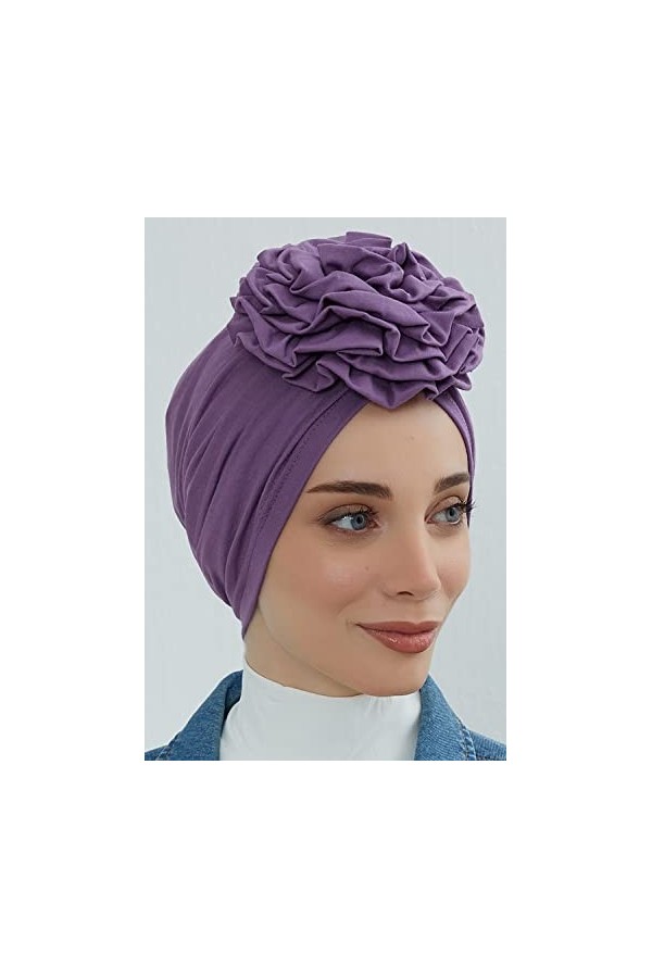 Turban instantané 95 % coton - Foulard pour femme - Chapeau rose - Violet, violet, taille unique
