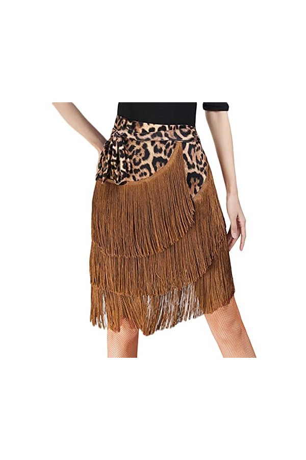 SEAUR Jupe de Danse Latine Tango Danse du Ventre Foulard Franges Jupe Rumba cha Samba Salle de Bal Robe de Danse, Léopard+Mar