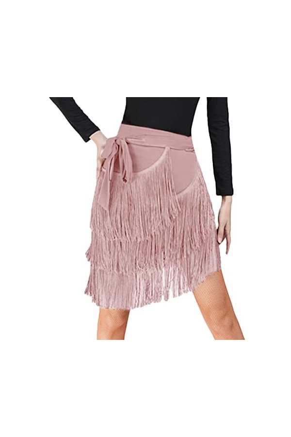 SEAUR Jupe de Danse Latine Tango Danse du Ventre Foulard Franges Jupe Rumba cha Samba Salle de Bal Robe de Danse, Léopard+Mar