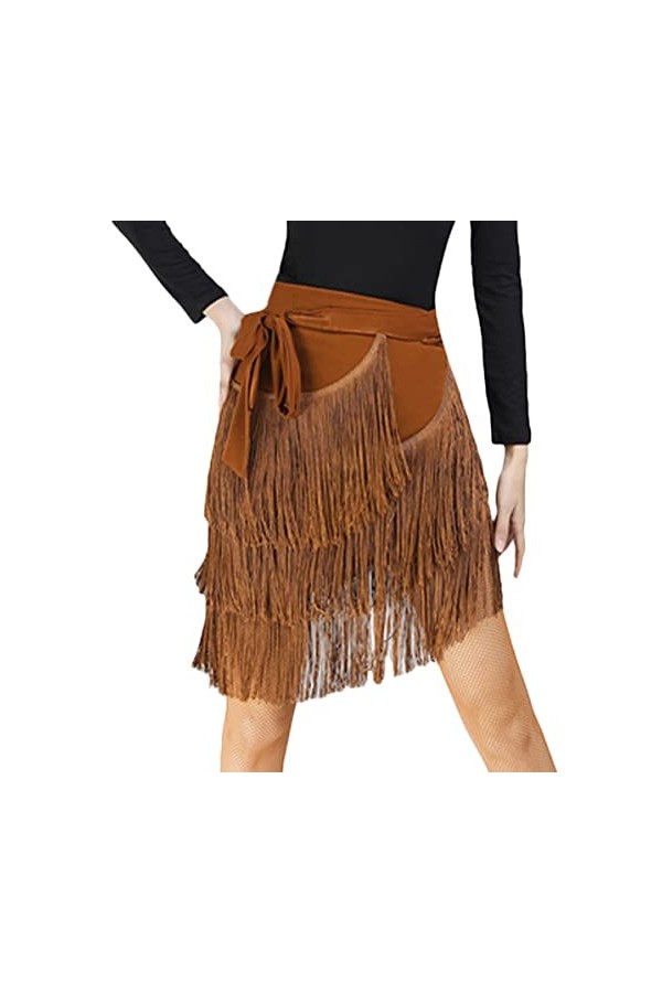 SEAUR Jupe de Danse Latine Tango Danse du Ventre Foulard Franges Jupe Rumba cha Samba Salle de Bal Robe de Danse, Léopard+Mar