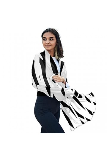 FVQL Écharpes longues et légères pour femmes foulard en soie, Graphiques Blanc et Noir