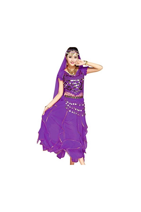 TianBin Femmes Halloween Costume de Danse du Ventre Top+Jupe+Foulard+Bracelets Selon Votre Choix Rouge 8, Taille Unique 