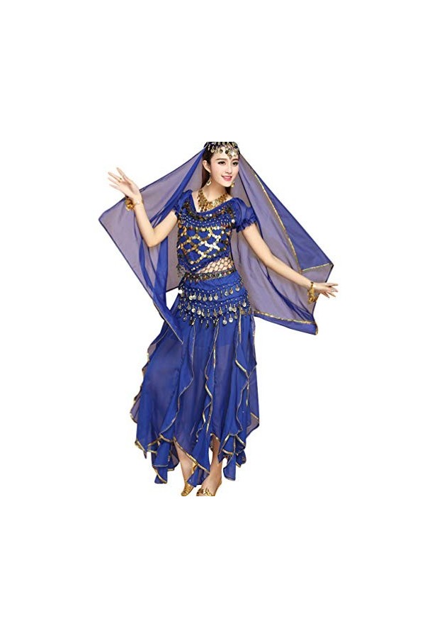 TianBin Femmes Halloween Costume de Danse du Ventre Top+Jupe+Foulard+Bracelets Selon Votre Choix Rouge 8, Taille Unique 
