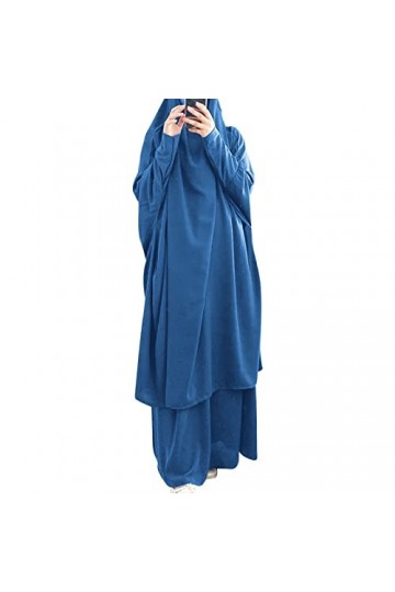 IWEMEK Robe Musulmane Femme Abaya Tenue de Prière avec Khimar Hijab Caftan Marocain Dubai Arabe Islamique Moyen-Orient Jellab