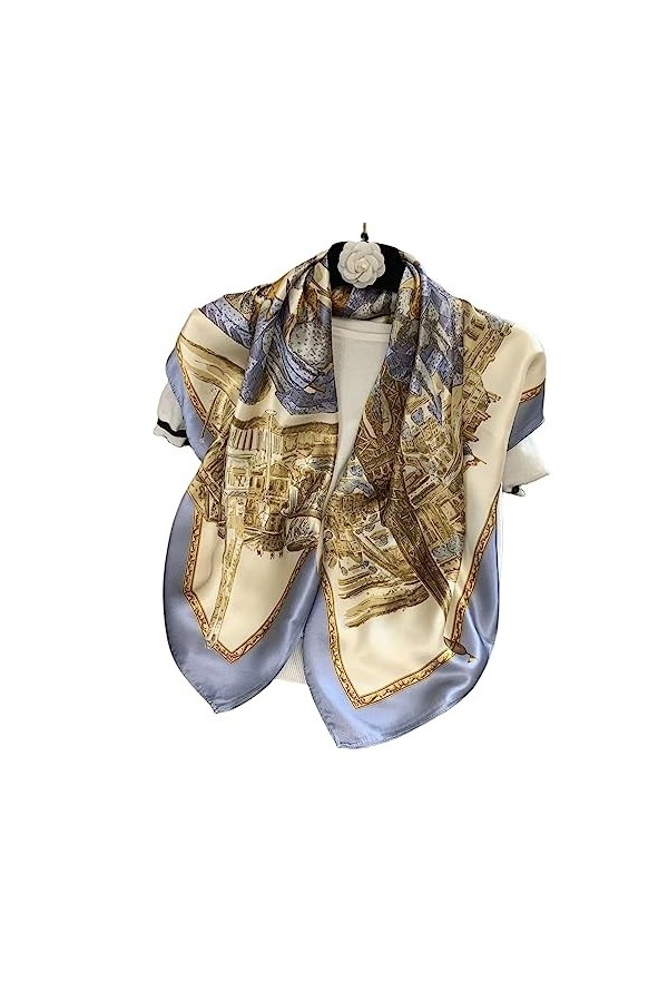 PHONME 100% soie de mûrier naturelle femmes foulard carré impression de luxe 90 * 90 cm foulard en soie fleur Hijab collier