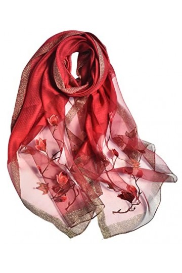 SEAUR Femme Foulard Soie Léger Écharpe Élégant Motif Châle Longue Cadeau pour Fête