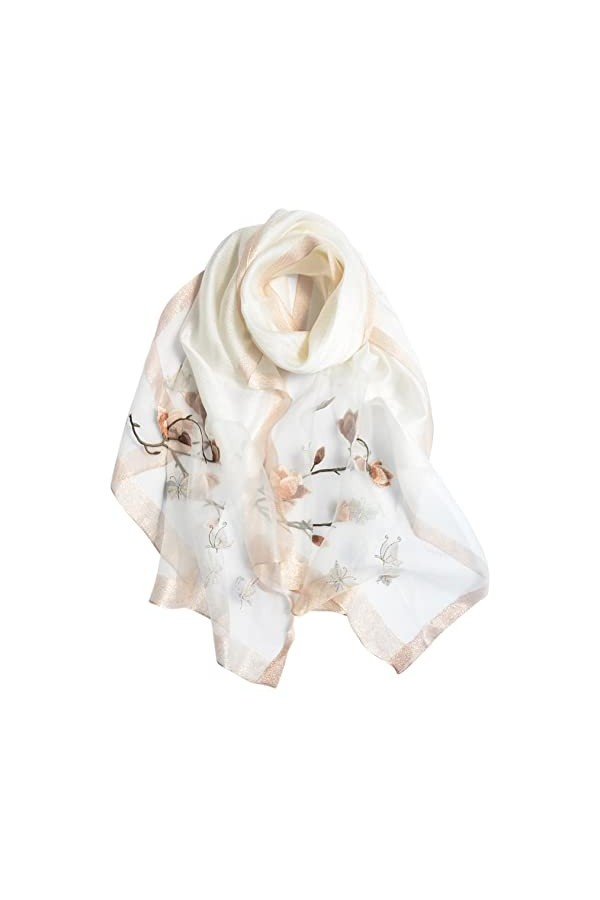 SEAUR Femme Foulard Soie Léger Écharpe Élégant Motif Châle Longue Cadeau pour Fête