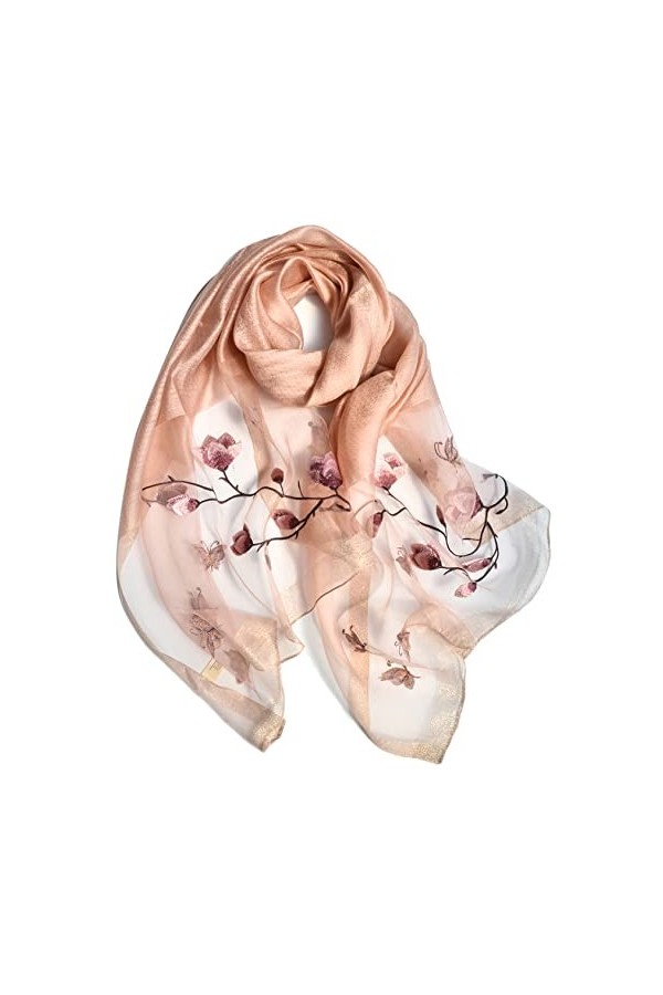 SEAUR Femme Foulard Soie Léger Écharpe Élégant Motif Châle Longue Cadeau pour Fête