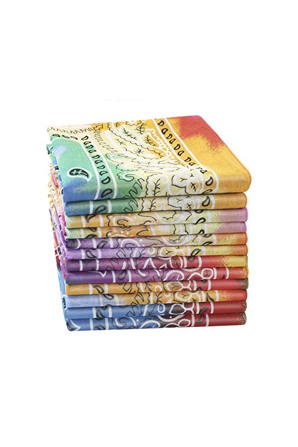 HOULIFE Lot de 12 bandanas en coton pour homme et femme - Imprimé multicolore - Foulard de cowboy - 54 x 54 cm