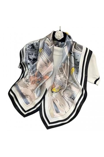 KIZAMI Écharpe carrée en soie de mûrier 100% naturelle, motif imprimé, 90x90cm, grande écharpe légère de luxe pour cheveux et