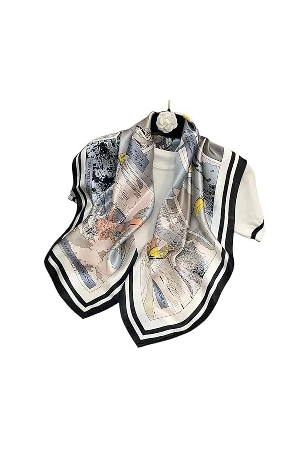 KIZAMI Écharpe carrée en soie de mûrier 100% naturelle, motif imprimé, 90x90cm, grande écharpe légère de luxe pour cheveux et