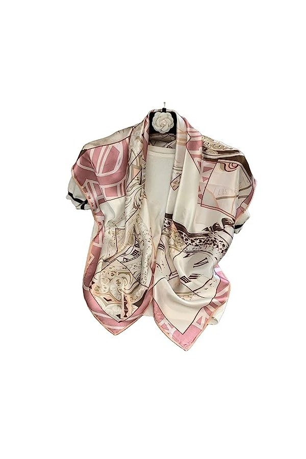 KIZAMI Écharpe carrée en soie de mûrier 100% naturelle, motif imprimé, 90x90cm, grande écharpe légère de luxe pour cheveux et