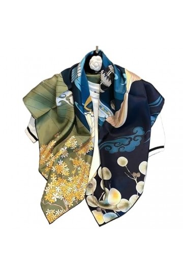 KIZAMI Écharpe carrée en soie de mûrier 100% naturelle pour femmes, imprimé de luxe, 90x90cm, collier Hijab à fleurs, écharpe