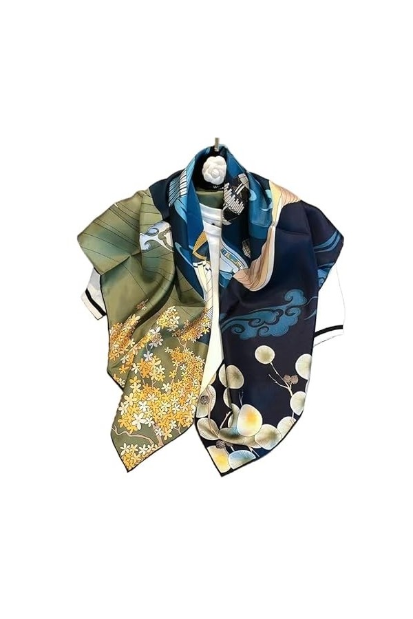 KIZAMI Écharpe carrée en soie de mûrier 100% naturelle pour femmes, imprimé de luxe, 90x90cm, collier Hijab à fleurs, écharpe