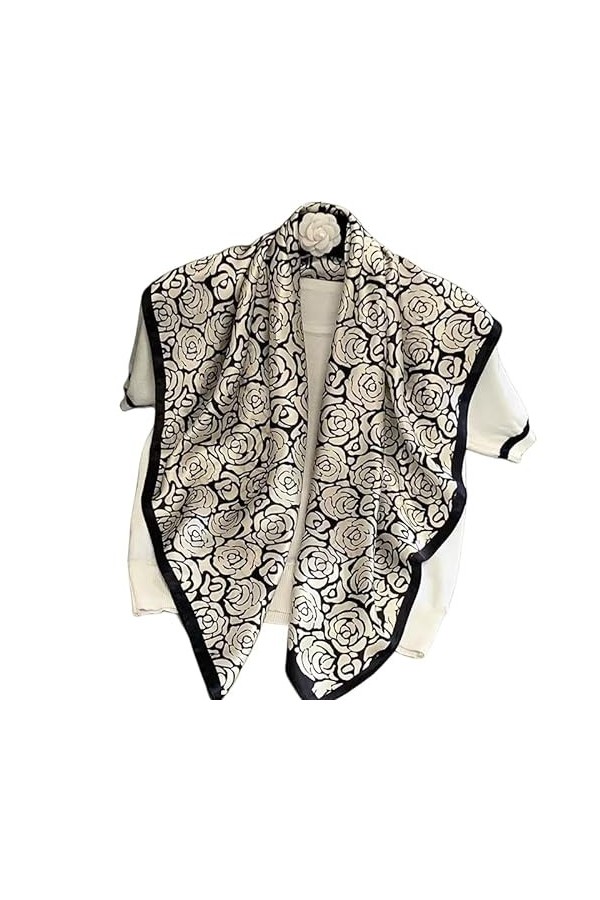 KIZAMI Écharpe carrée en soie de mûrier 100% naturelle pour femmes, imprimé de luxe, 90x90cm, collier Hijab à fleurs, écharpe