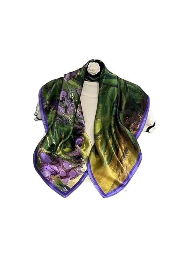 KIZAMI Écharpe carrée en soie de mûrier 100% naturelle pour femmes, imprimé de luxe, 90x90cm, collier Hijab à fleurs, écharpe
