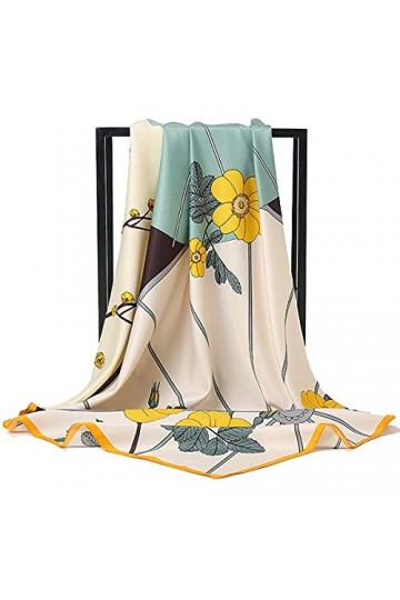 VelletteFoulard en Soie pour Femme,Echarpe Bandana avec Motif Coloré Feuille Soie Aimer Grand Carré Satiné Foulards