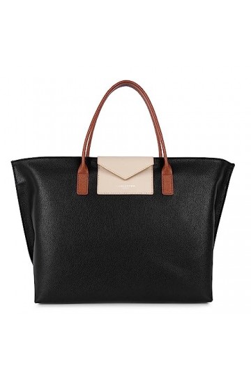 LANCASTER Grand sac cabas main - Maya Noir - Galet rosé - Cognac