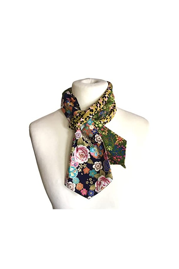 PS cendrillon/Petit foulard mélange de tissus/Multicolore/tissu Japonais/Cravate femme vert et doré