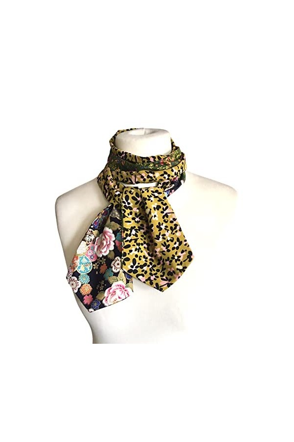 PS cendrillon/Petit foulard mélange de tissus/Multicolore/tissu Japonais/Cravate femme vert et doré