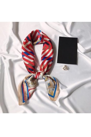 DEPILA 70 × 70cm Gemestic Chaîne Pirnting Foulard en Soie, Crème Solaire Vintage Polyvalent Petite Serviette Carrée Multi Usa