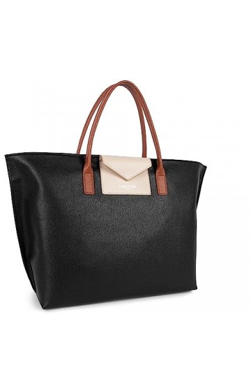 LANCASTER Grand sac cabas main - Maya Noir - Galet rosé - Cognac