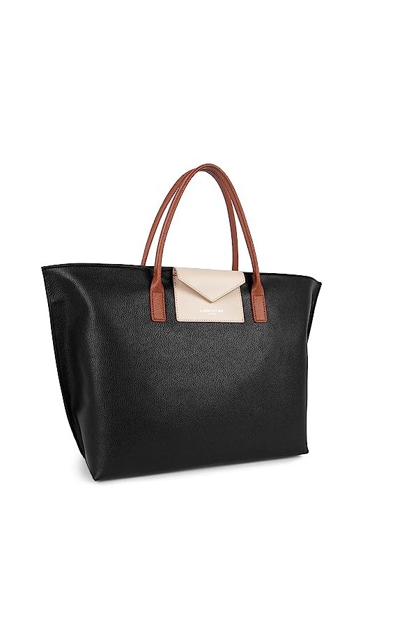 LANCASTER Grand sac cabas main - Maya Noir - Galet rosé - Cognac