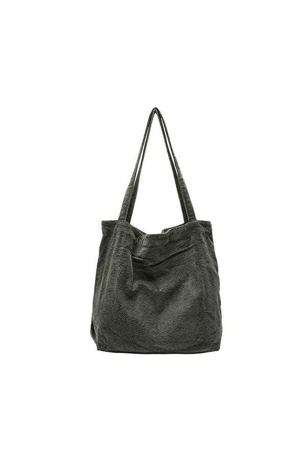 ALUWU Sac fourre-tout en velours côtelé pour femme et fille - Sac à main mignon - Grand sac à main, 006-gris foncé, Large
