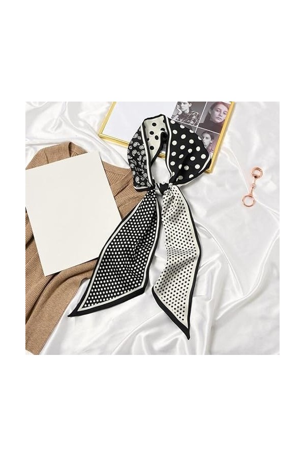 DEPILA Écharpe Cache-tête Patchwork à Pois en Noix de cajou, Foulards for Dames châle Femmes élégantes Soie Cheveux Plage Fou