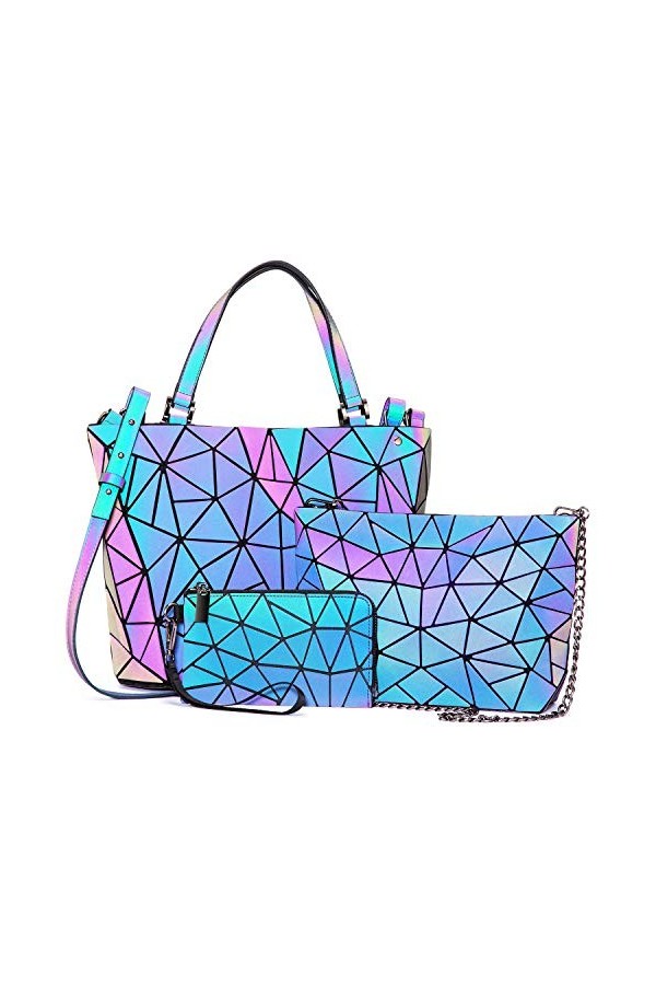 LOVEVOOK Sac à Main Femme ensemble Géométriques, Desigual Sac Cabas/Sac de Cours Bandoulière/Portefeuille 3 pièces, holograph