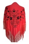 La Senorita Foulard Ceinture Chale De Danse Flamenco Broderie rouge noir Frange rouge Large