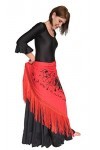 La Senorita Foulard Ceinture Chale De Danse Flamenco Broderie rouge noir Frange rouge Large