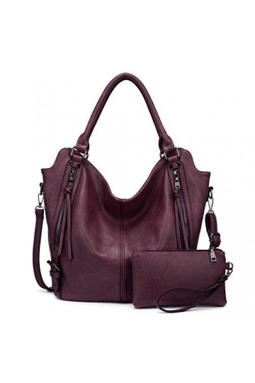 Realer Sac à Main Femmes Sac Bandoulière Femme en Cuir PU Fourre-Tout 2pcs Gris Brun