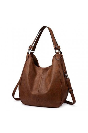 Realer Sac a Main Femmes PU Cuir Synthétique Grand Sac Bandoulière Femme Fourre avec 2 Compartiments Marron