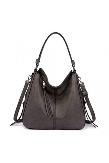 Realer Sac à main pour femme, en cuir, spacieux, à bandoulière amovible, élégant, avec pompons