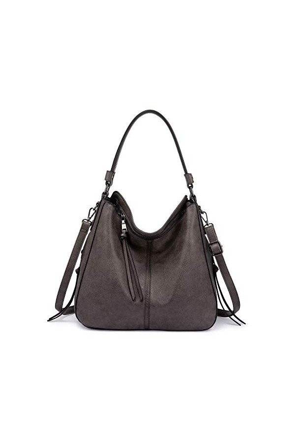 Realer Sac à main pour femme, en cuir, spacieux, à bandoulière amovible, élégant, avec pompons