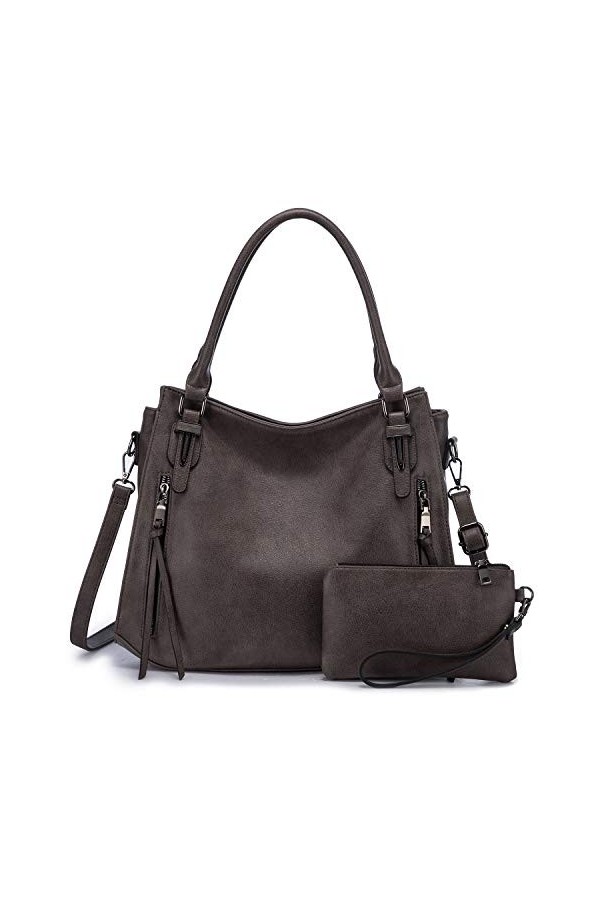 Realer Sac à main pour femme en cuir synthétique - Sac à bandoulière - Café moyen