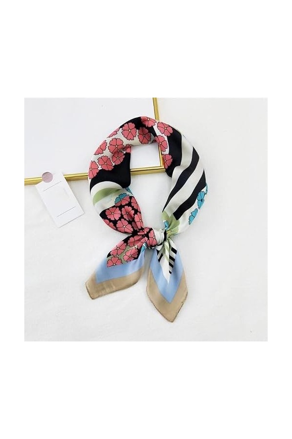 DEPILA Châles de Femmes élégantes, Foulards de tête à col carré en Soie à la Mode Patchwork Florals Striped Pattern Scarf Sca