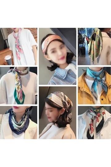 DEPILA Châles de Femmes élégantes, Foulards de tête à col carré en Soie à la Mode Patchwork Florals Striped Pattern Scarf Sca