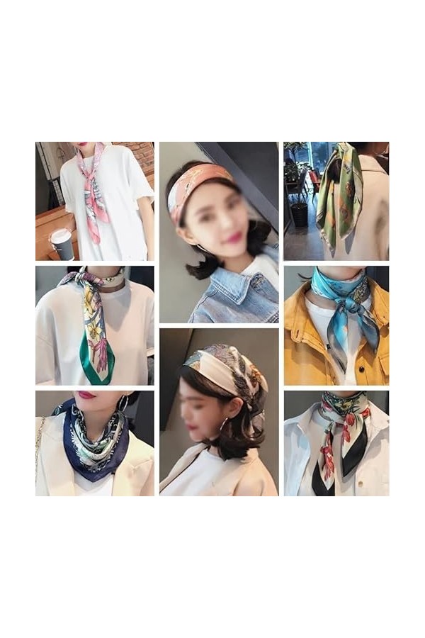 DEPILA Châles de Femmes élégantes, Foulards de tête à col carré en Soie à la Mode Patchwork Florals Striped Pattern Scarf Sca