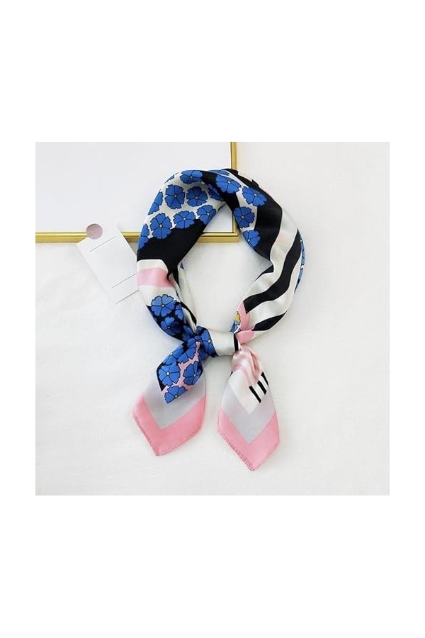 DEPILA Châles de Femmes élégantes, Foulards de tête à col carré en Soie à la Mode Patchwork Florals Striped Pattern Scarf Sca