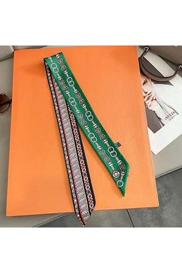 ROBAUN Écharpe en Soie de Luxe Femmes Chaîne Imprimé Sac Maigre Écharpes Wraps Poignet Serviette Foulards Foulard Bandeau Mus